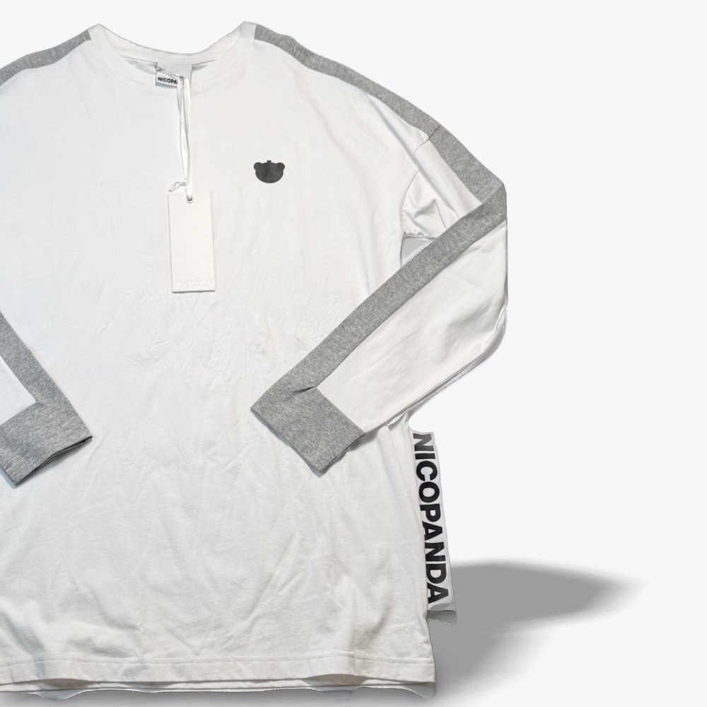 Nicopanda Long Sleeve T Shirt Logo Colorblock White Grey Mens Small NWT